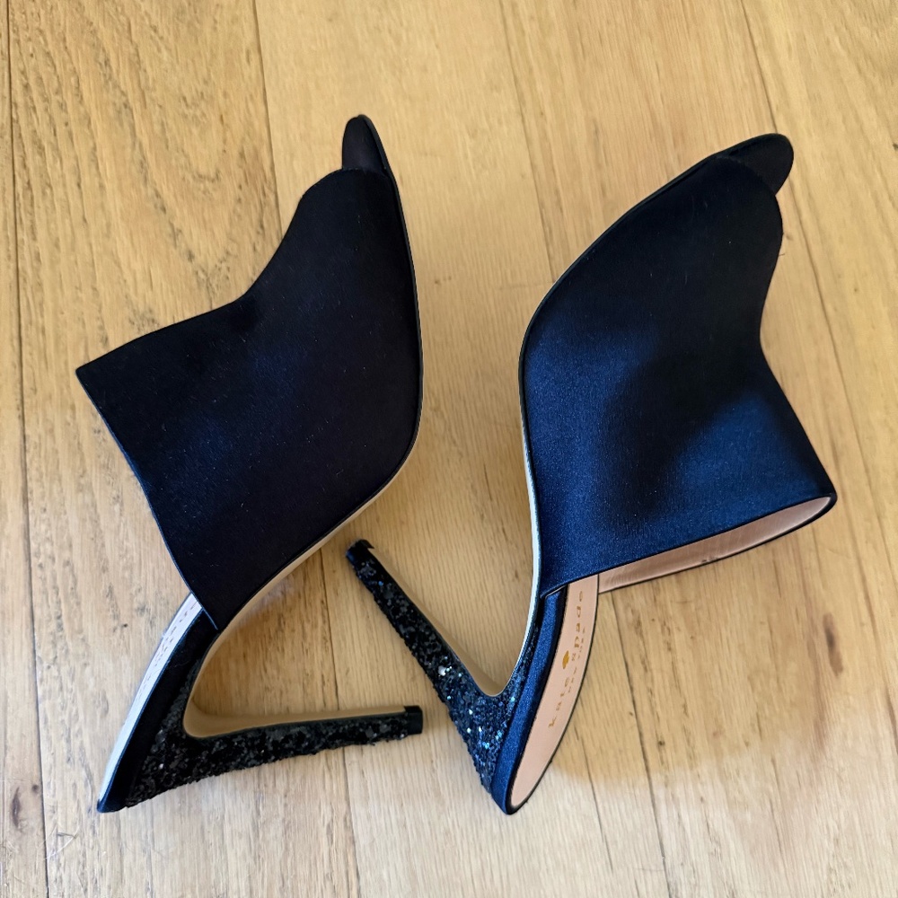 Kate Spade Black Satin Heels with Glitter